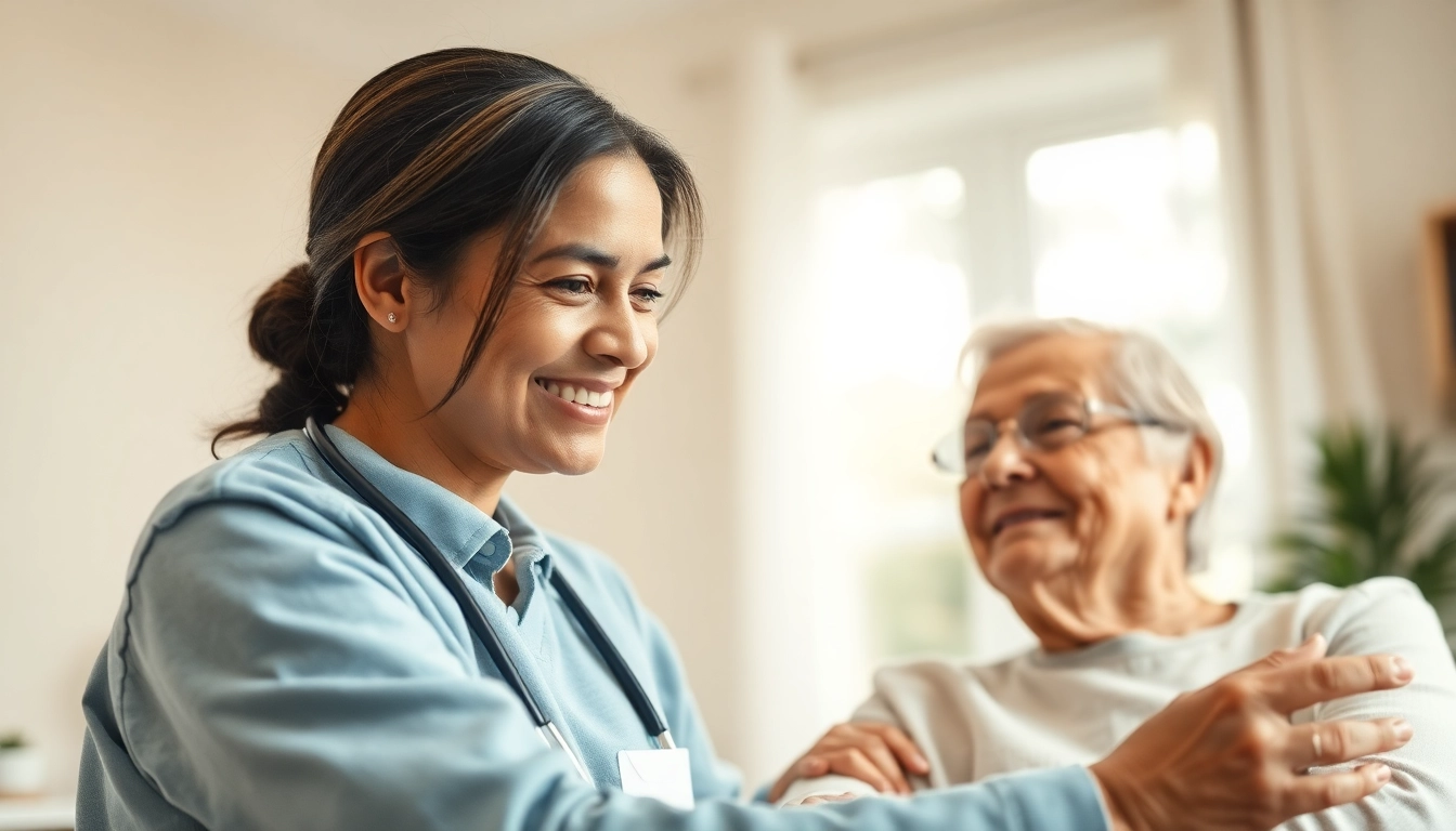 Home healthcare services provided by a caregiver to an elderly patient in a comforting home setting.