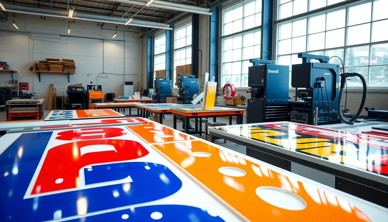 Crafting colorful signs in a vibrant workshop, representing an edmonton sign company.