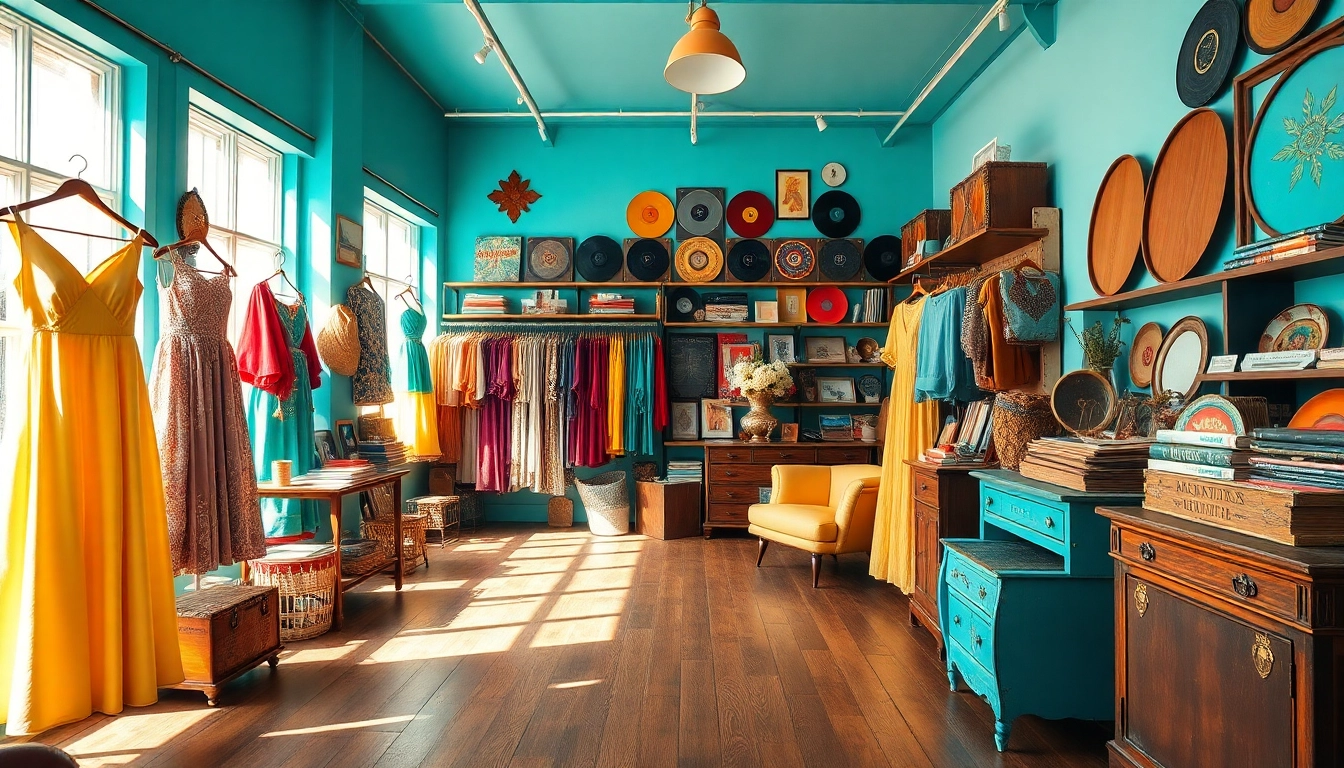 Stylish vintage shop Copenhagen showcasing a variety of unique clothing and décor items.