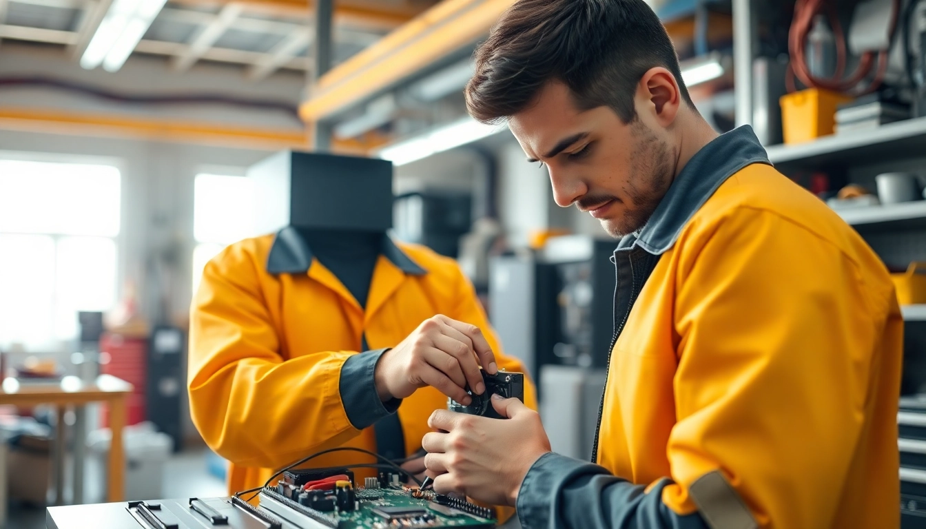 Expert performing electrical maintenance edmonton in a bright workshop setting.