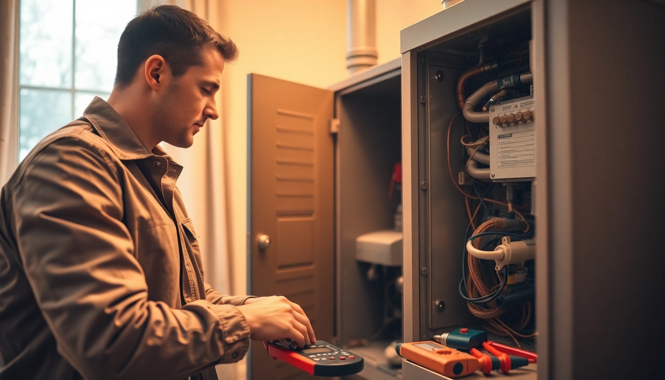 Technician conducting emergency heating repair, ensuring warmth in winter conditions.