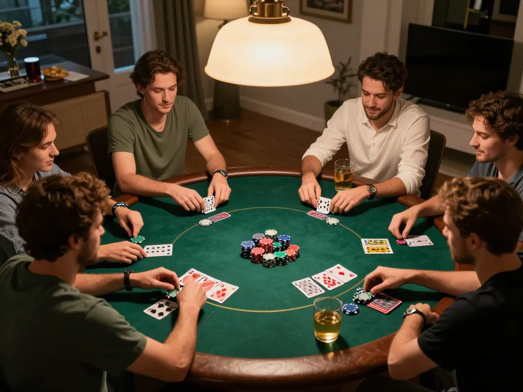 Engaged players enjoying a poker game in a warm setting, highlighting gajah toto strategies.
