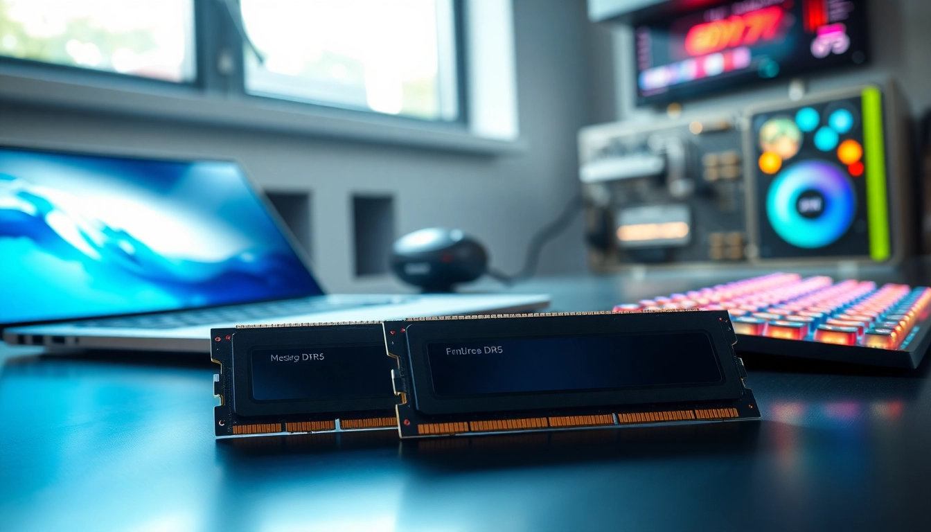 DDR5 memory modules displayed elegantly on a modern high-tech setup, demonstrating premium technology.