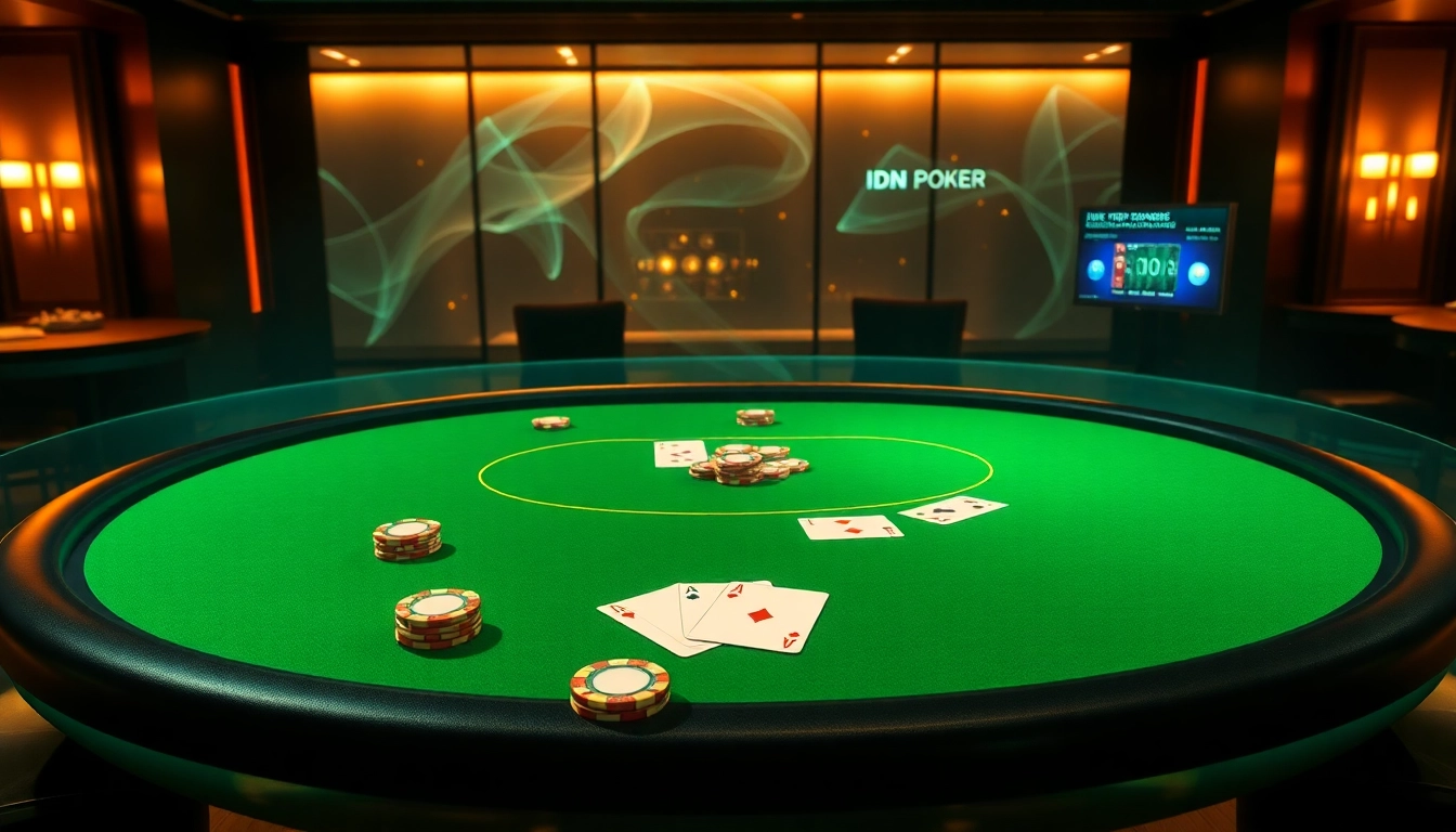 Exciting IDN Poker action at a vibrant online table with chips and cards.