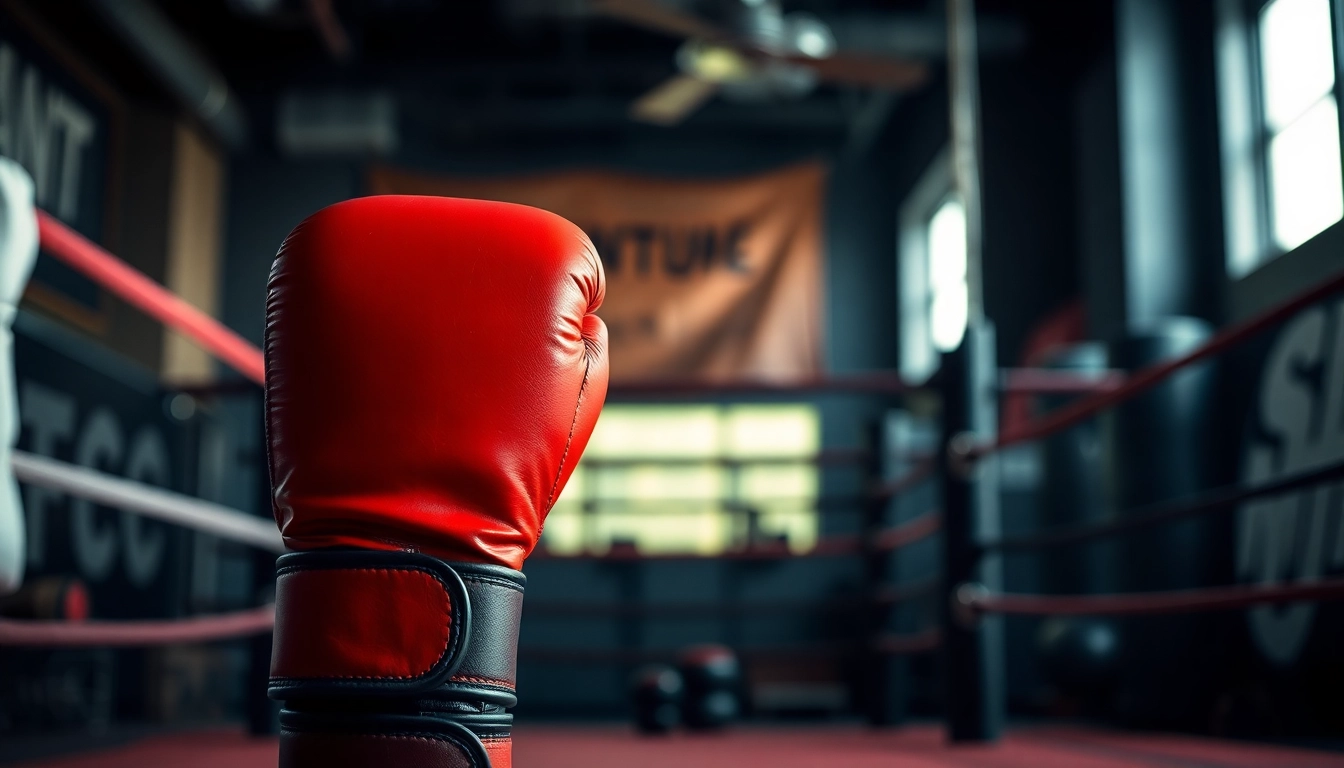 MMA gloves with exceptional craftsmanship positioned in a sports gym, showcasing intensity.