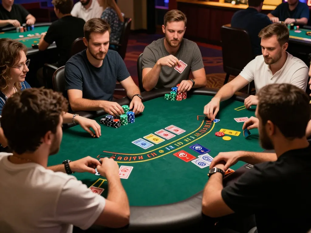 Exciting blackjack gameplay at nhà cái 5699 with players engaged and chips stacked.