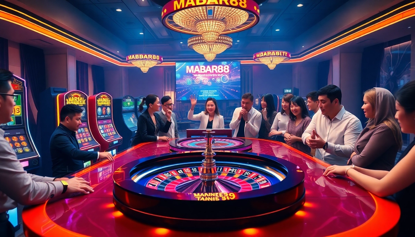 Lingkungan meja permainan MABAR88 Situs dengan para pemain yang mengalami aktivitas judi online yang mendebarkan.