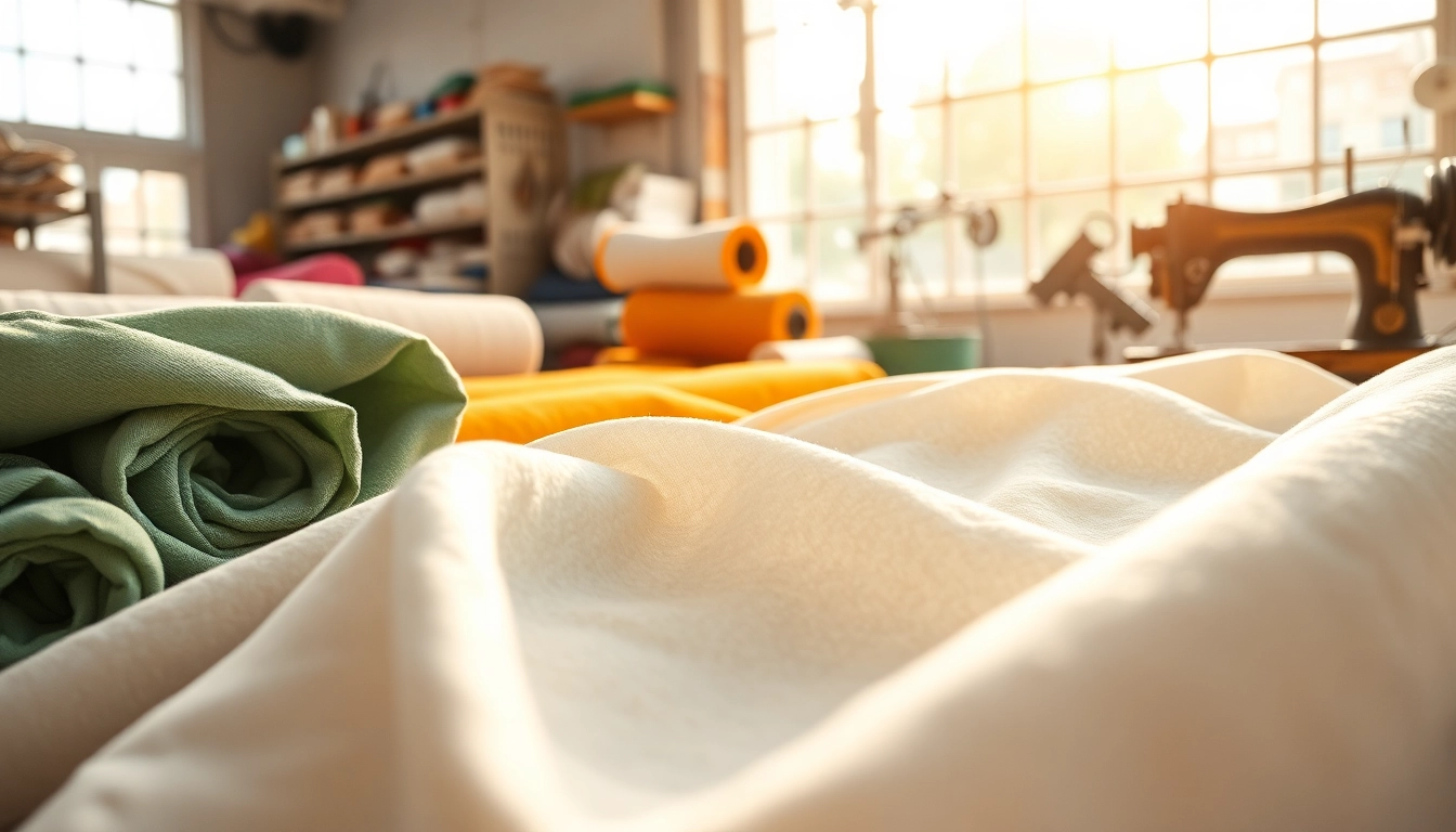 Absorberende katoenen stof met glanzende textuur en heldere kleuren in een atelier.