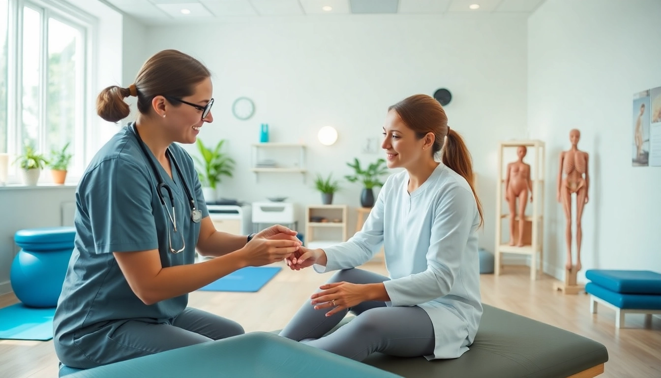 Physiotherapie Stuttgart: Therapeut in einem modernen Raum, der einem Patient hilft.