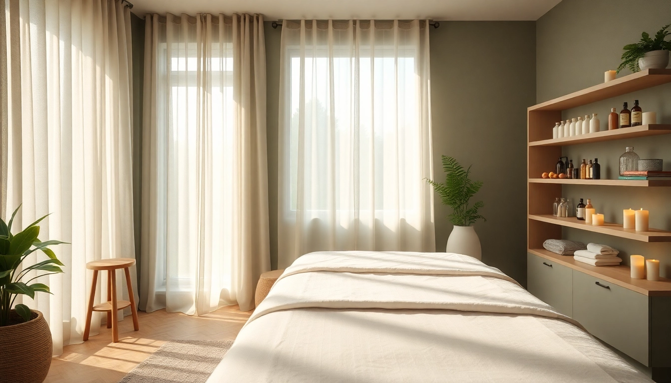 부드러운 조명과 차분한 장식이 특징인 편안한 1인샵 마사지 치료실.