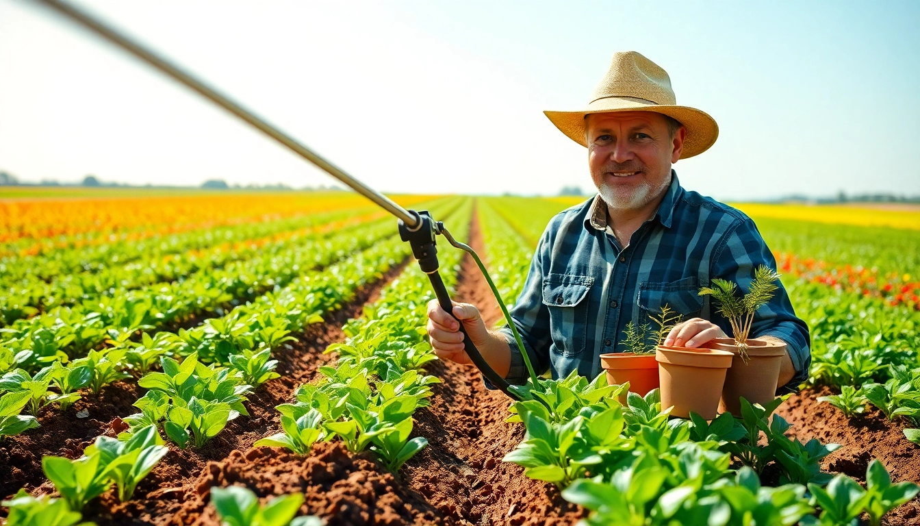 Dynamic land irrigation scene showcasing advanced techniques enhancing crop growth.