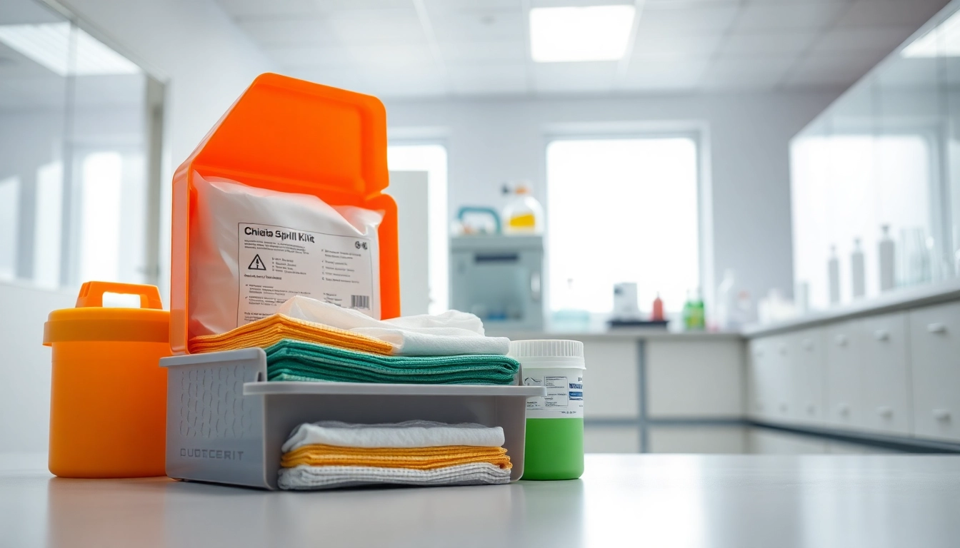 Showcase of a chemical spill kit Nairobi highlighting essential safety tools and bright colors.