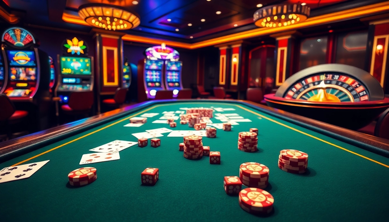 Hay88 poker table scene with colorful chips and luxurious casino ambiance.