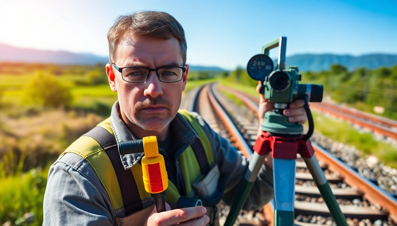 Track Inspectors Near Me assessing railway integrity in a vibrant, green setting.