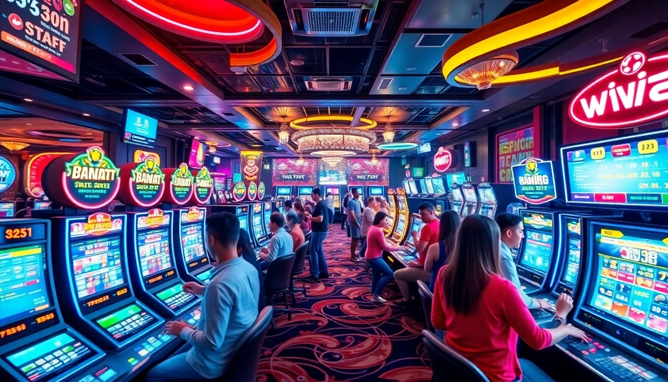 Winvn 777 vibrant casino scene showcasing interactive games and players.